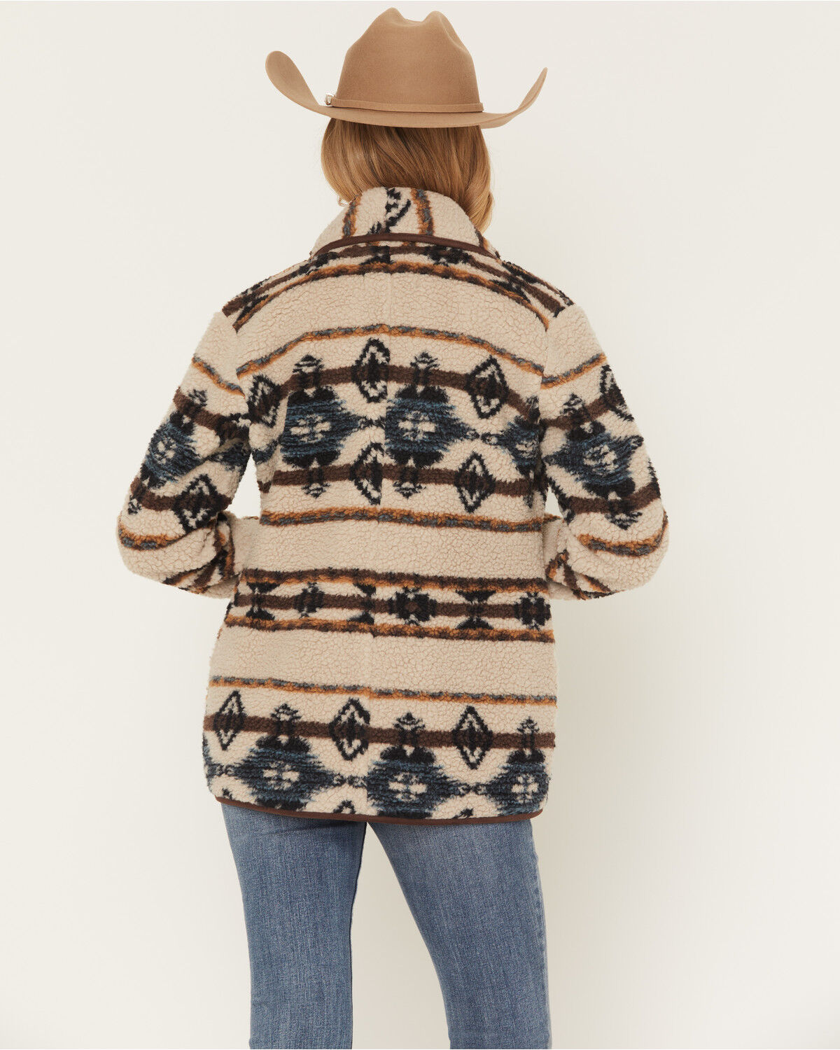 Image #4 - Shyanne Women's Southwestern Print Sherpa Cardigan, Oatmeal, hi-res