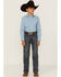 Image #2 - Roper Boys' Plaid Print Long Sleeve Pearl Snap Stretch Western Shirt, Blue, hi-res