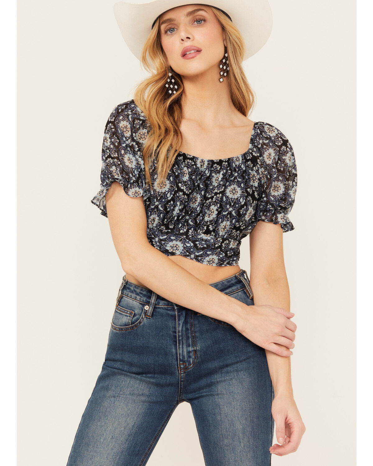 Image #2 - Beyond The Radar Women's Tie Back Short Sleeve Crop Top, Black, hi-res