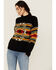 Image #1 - Panhandle Women's Southwestern Print Sweater, Black, hi-res