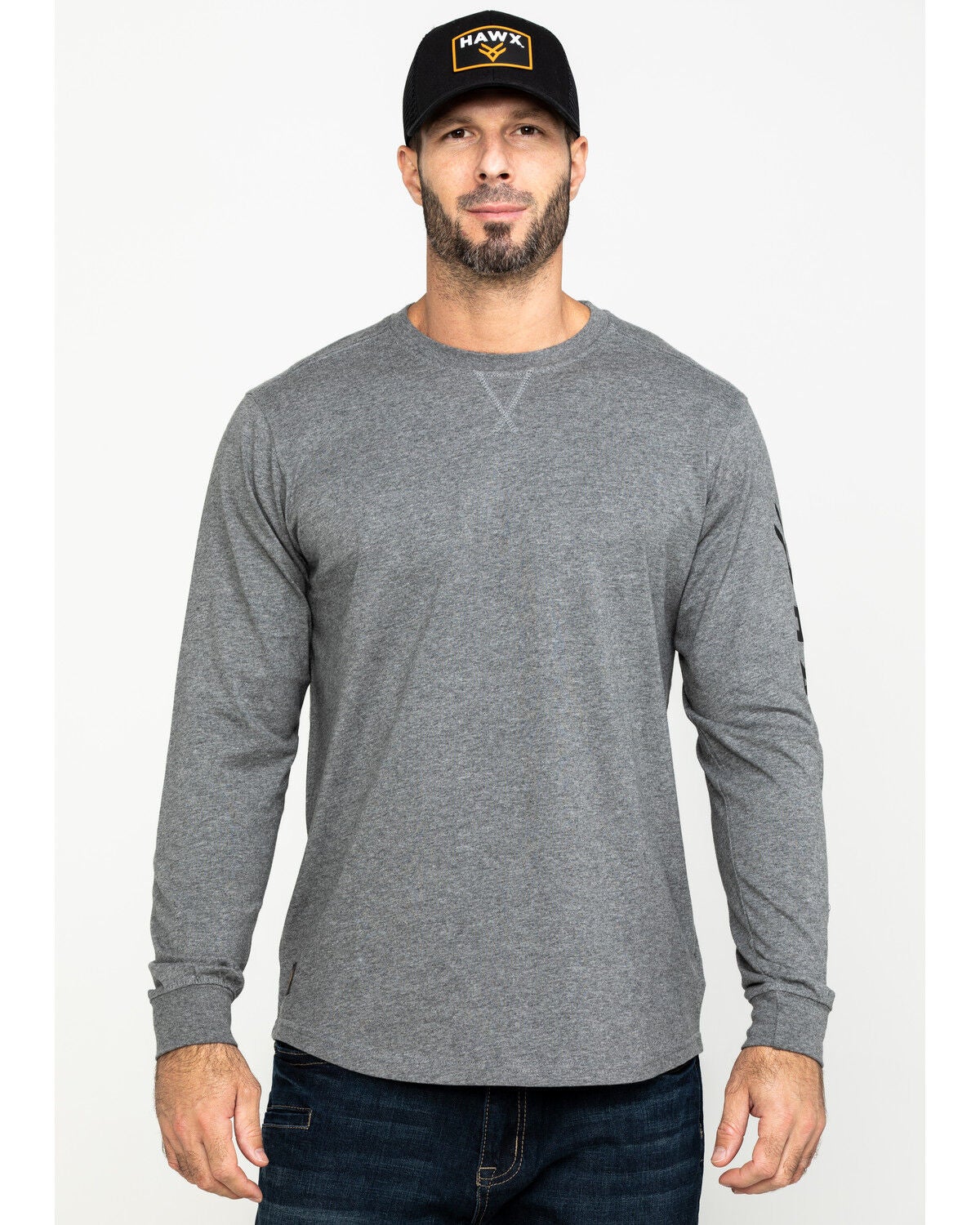 Hawx Men's Gray Logo Sleeve Long Sleeve Work T-Shirt - Tall, Heather Grey, hi-res