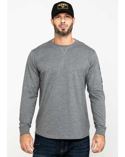 Hawx Men's Grey Logo Sleeve Long Sleeve Work T-Shirt - Tall , Heather Grey, hi-res