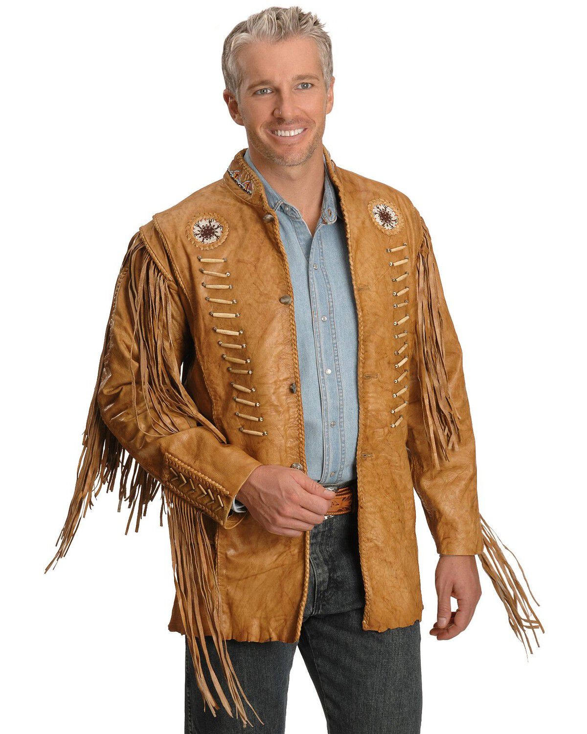 Kobler Zapata Fringed Leather Jacket, Beige, hi-res