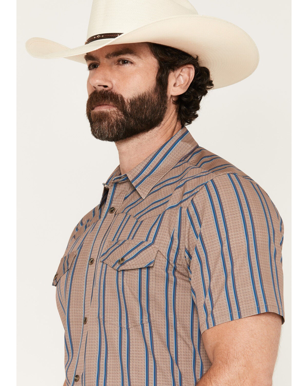 Image #2 - RANK 45&reg; Men's Horse Town Striped Short Sleeve Snap Stretch Western Shirt, Brown, hi-res