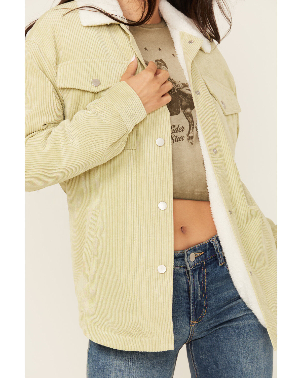 Image #3 - Ashley Women's Corduroy Sherpa Jacket, Green, hi-res