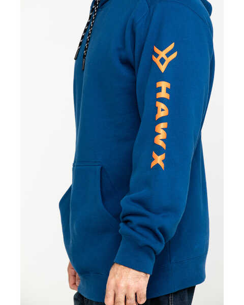 Image #4 - Hawx Men's Logo Sleeve Performance Fleece Hooded Work Sweatshirt , Blue, hi-res