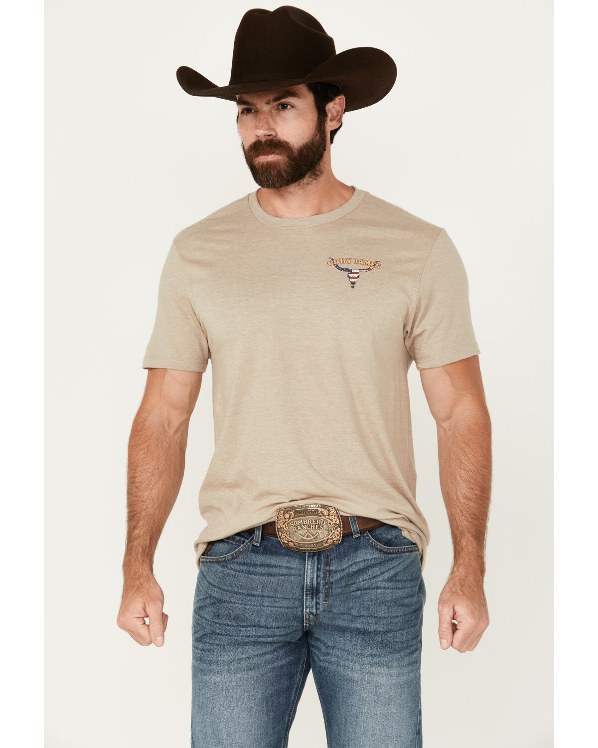 Image #2 - Cody James Men's Skull and Roses Short Sleeve Graphic T-Shirt, Tan, hi-res