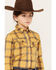 Image #2 - Wrangler Girls' Plaid Print Long Sleeve Pearl Snap Western Shirt, Yellow, hi-res
