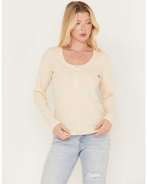 Image #1 - Cleo + Wolf Women's Long Sleeve Henley Top, Sand, hi-res