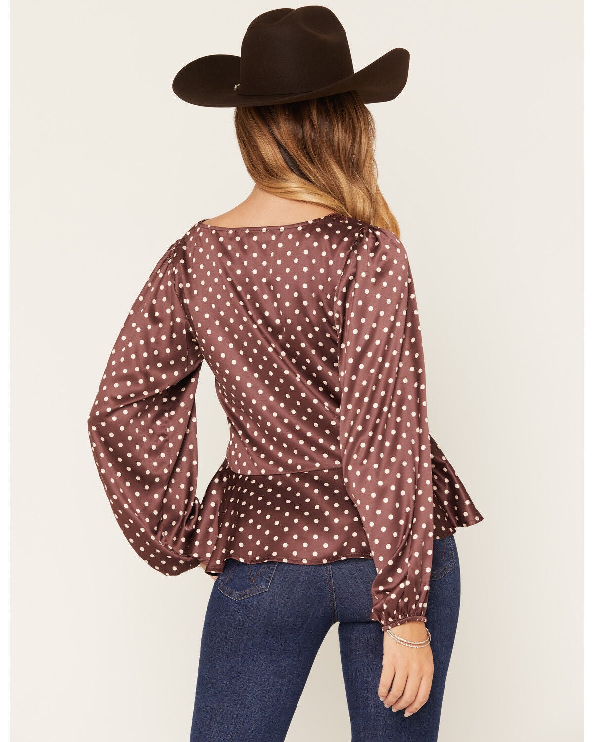 Image #4 - By Together Women's Lace Trim Polka Dot Blouse, Chocolate, hi-res