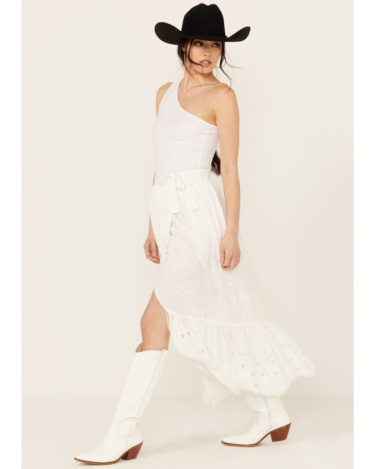 Image #1 - Beyond The Radar Women's Eyelet Midi Skirt, White, hi-res