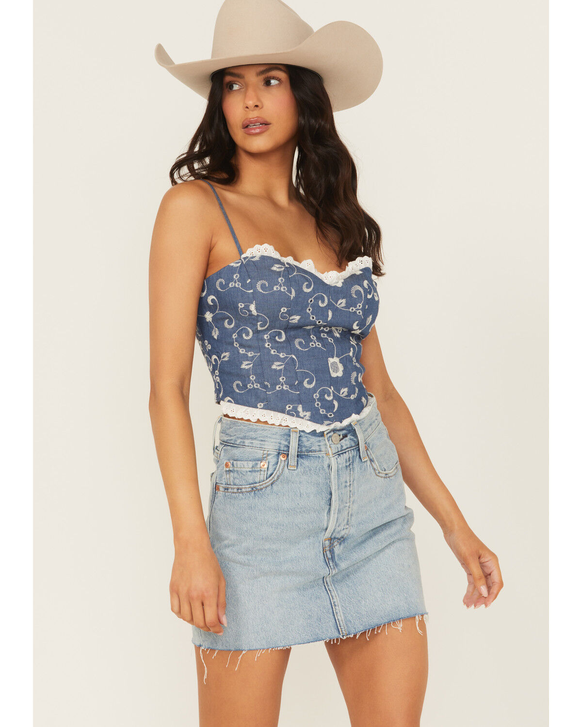 Image #2 - Shyanne Women's Embroidered Denim Corset, Blue, hi-res