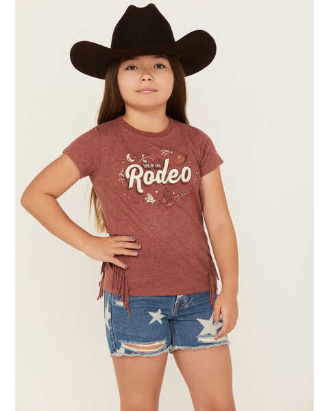 Shyanne Girls' Life of the Rodeo Short Sleeve Graphic Tee, Dark Red, hi-res