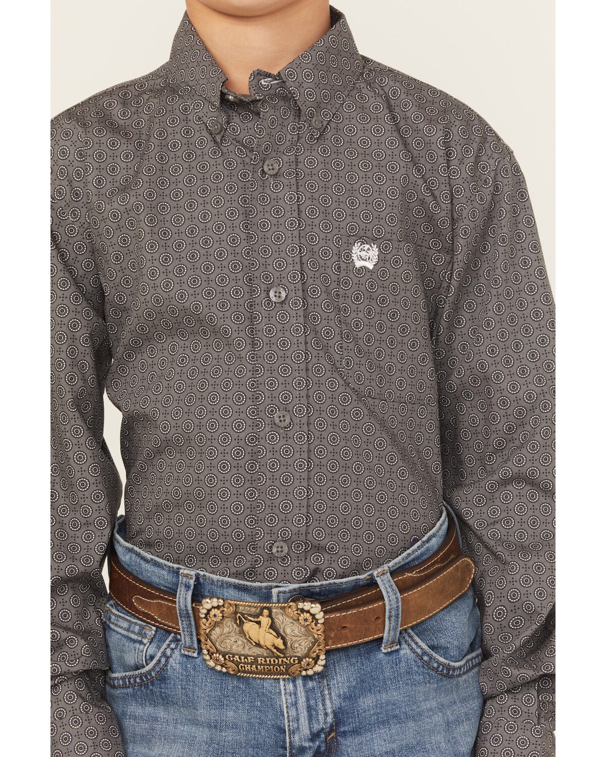 Image #3 - Cinch Boys' Geo Print Long Sleeve Button-Down Western Shirt, Grey, hi-res