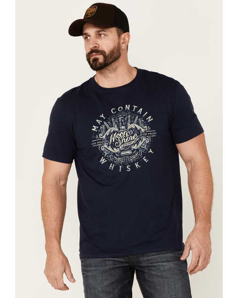 Moonshine Spirit Men's May Contain Whiskey Graphic Short Sleeve T-Shirt , Navy, hi-res