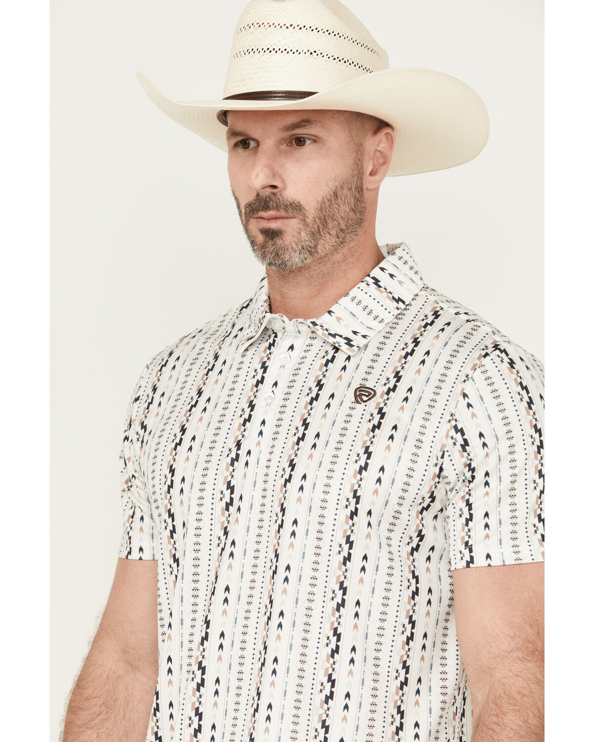 Image #2 - Rock & Roll Denim Men's Southwestern Striped Short Sleeve Stretch Polo, Natural, hi-res