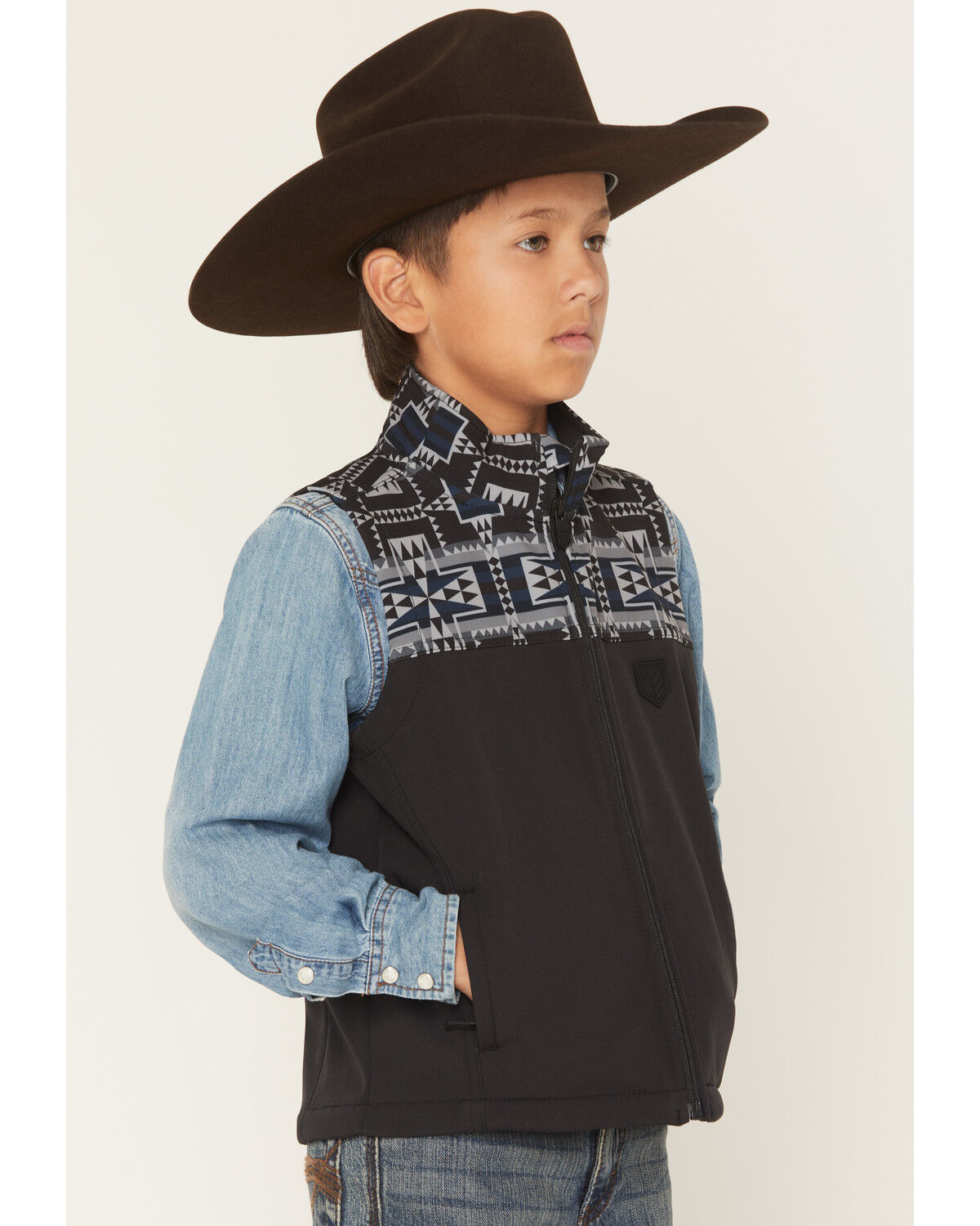 Image #2 - RANK 45® Boy's Cheneka Southwestern Print Softshell Vest, Black, hi-res