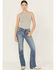 Image #3 - Miss Me Women's Medium Wash Mid Rise Butterfly Pocket Bootcut Stretch Denim Jeans, Medium Wash, hi-res