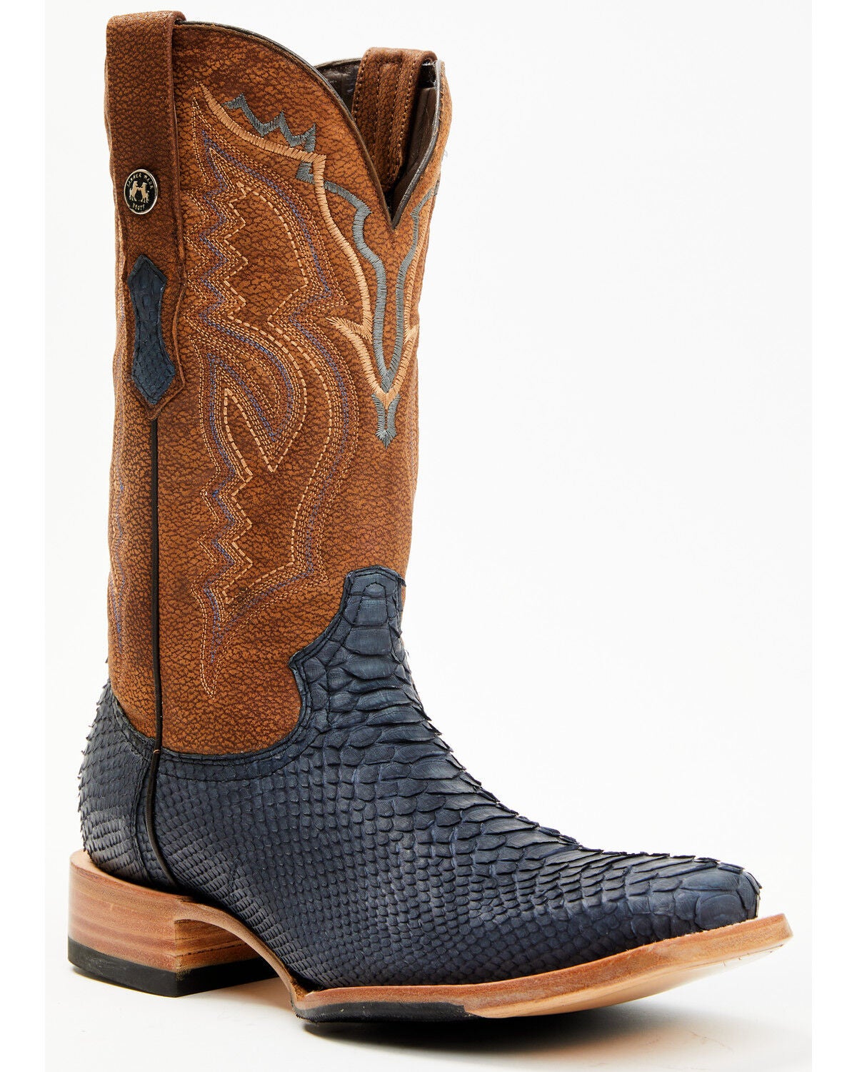 Tanner Mark Men's Exotic Python Western Boots - Broad Square Toe, Blue, hi-res