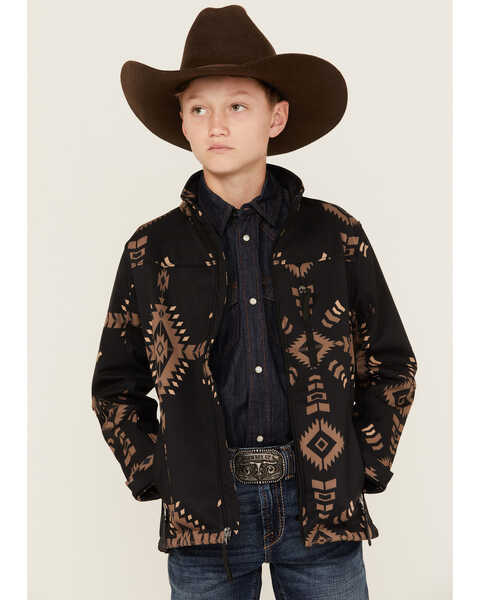 Image #1 - Hooey Boys' Southwestern Print Softshell Jacket , Black, hi-res