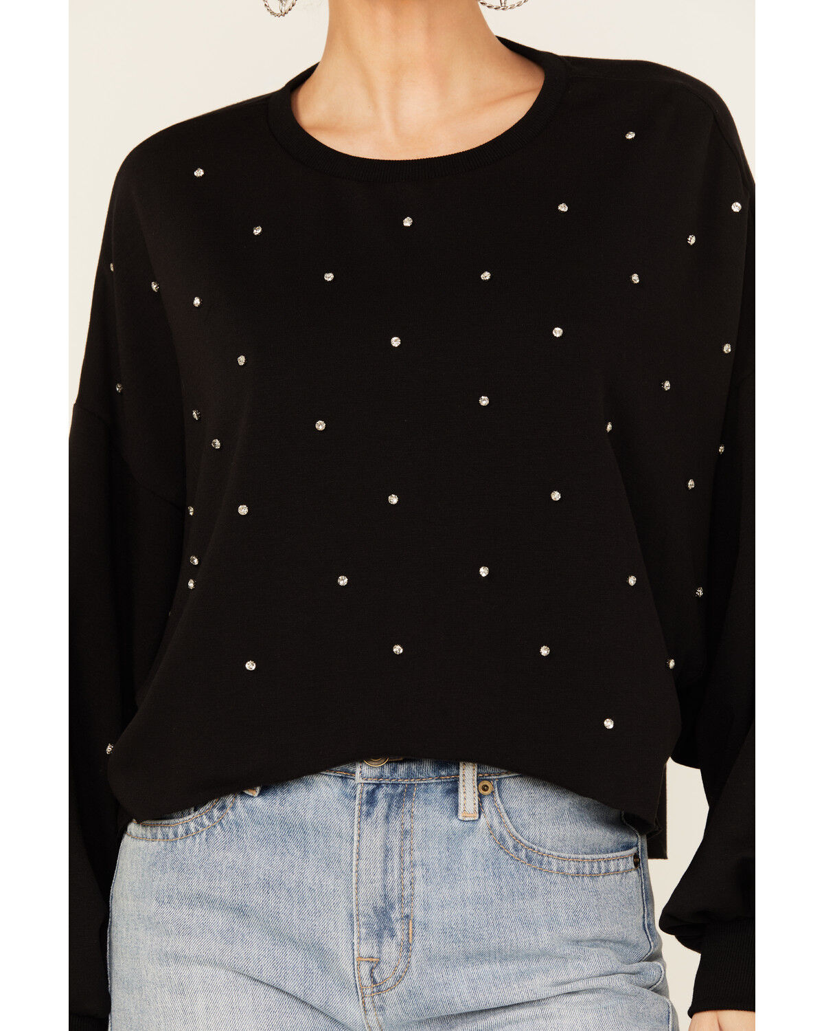 Image #3 - Rock & Roll Denim Women's Rhinestone Sweatshirt, Black, hi-res