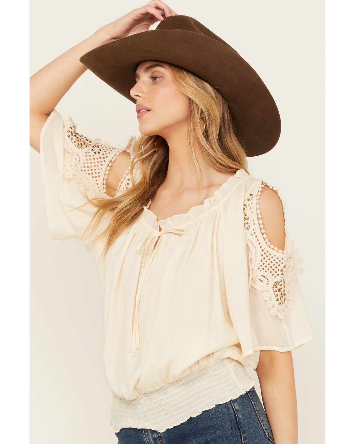 Image #3 - Wild Moss Women's Crochet Cold Shoulder Top, , hi-res