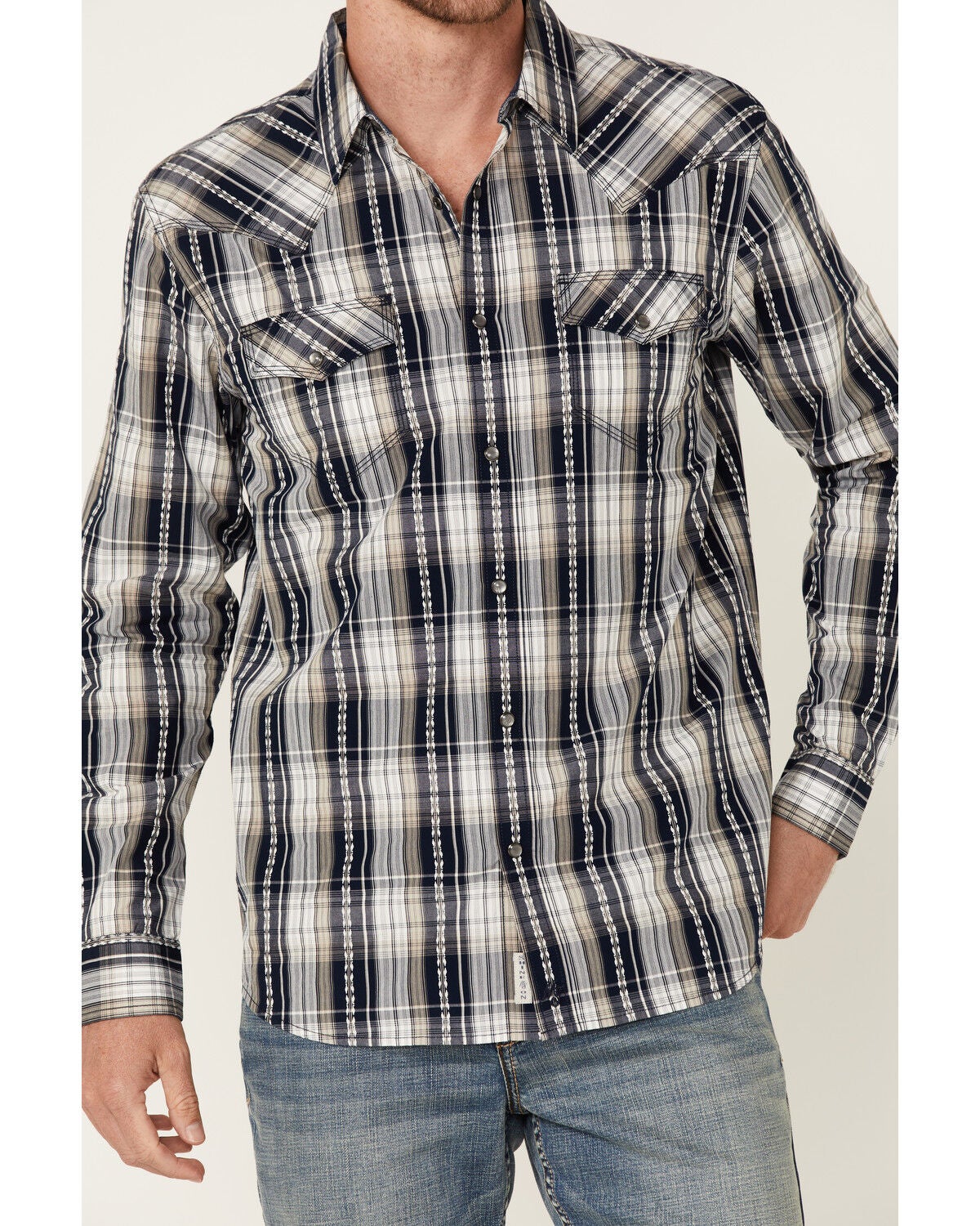 Image #3 - Moonshine Spirit&reg; Men's Talum Plaid Long Sleeve Snap Western Shirt, Navy, hi-res