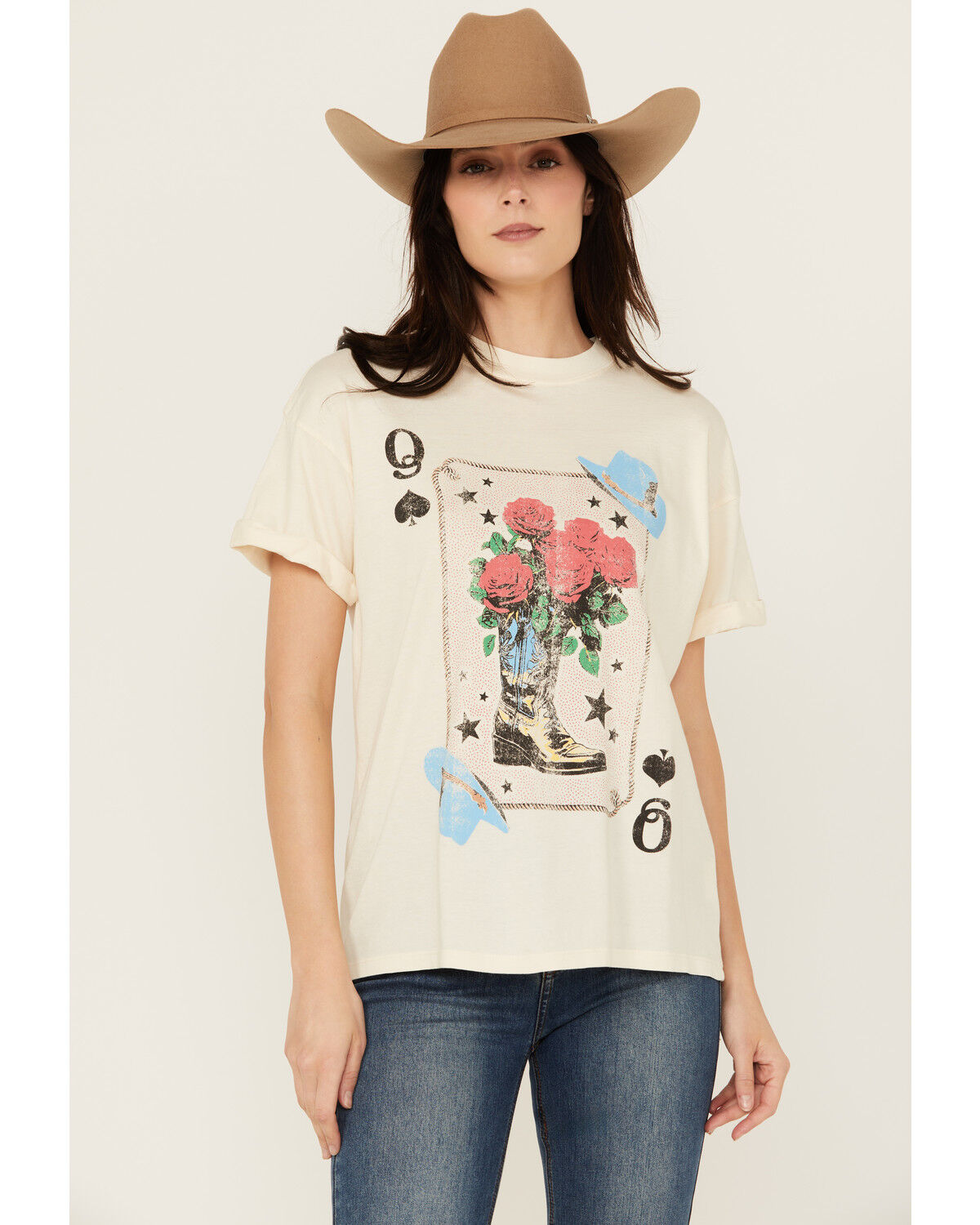 Image #1 - Girl Dangerous Women's Western Card Short Sleeve Tee, Natural, hi-res