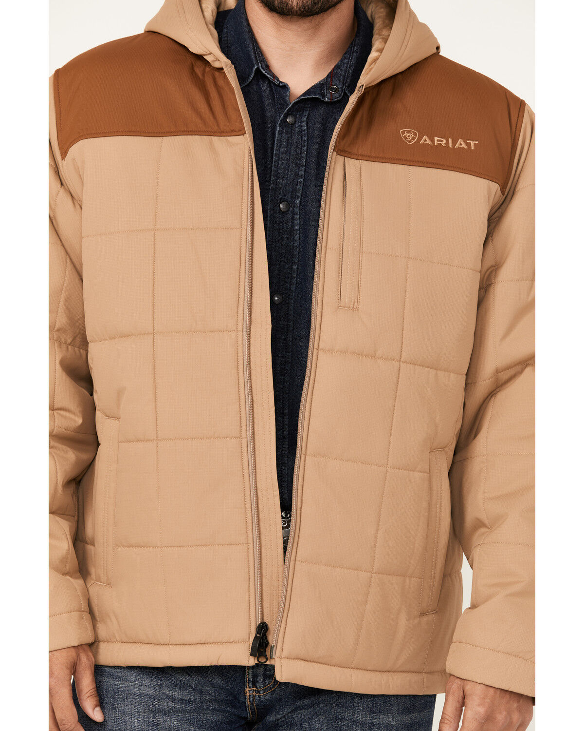 Image #3 - Ariat Men's Color Block Insulated Hooded Jacket, Tan, hi-res