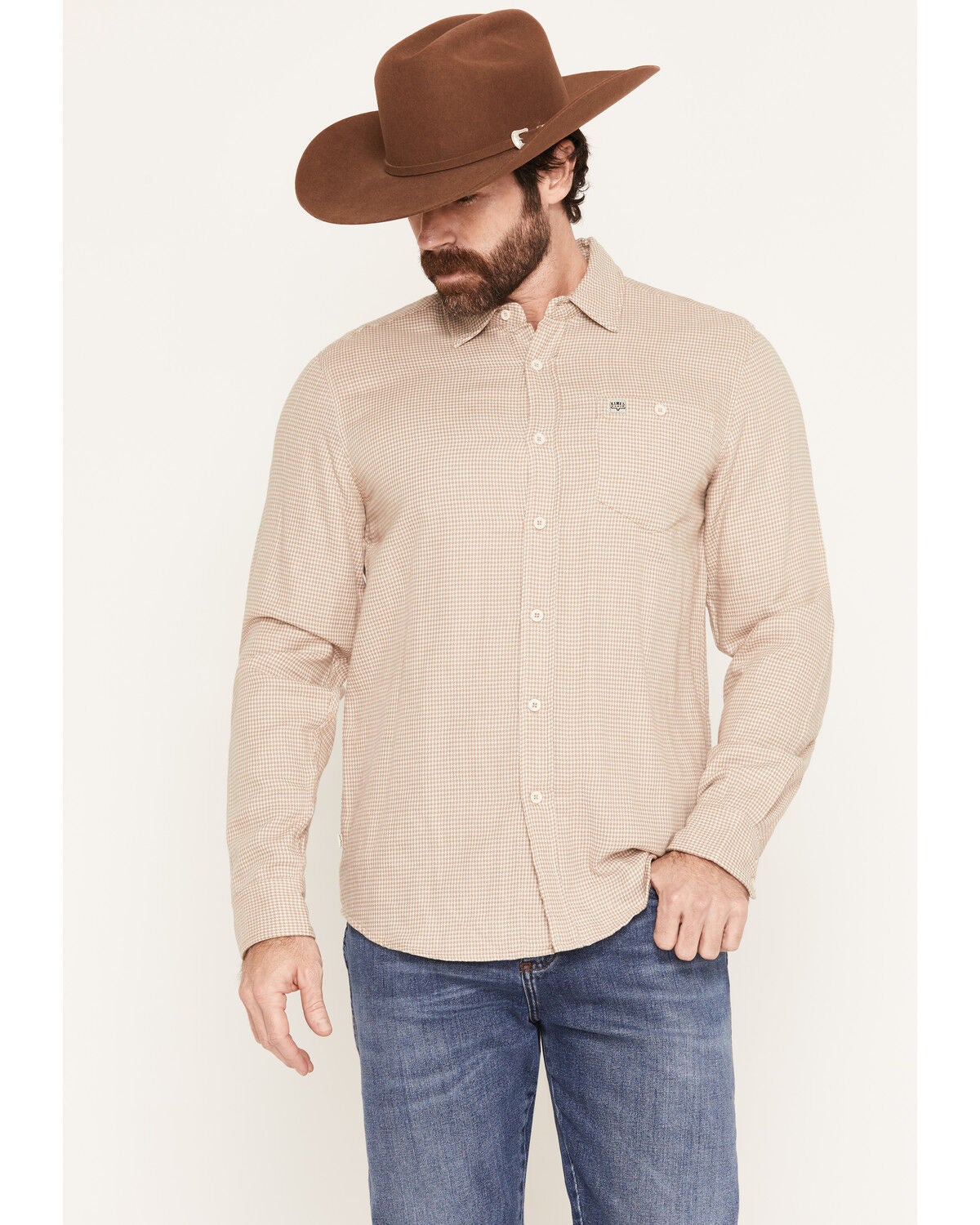 Kimes Ranch Men's Micro Checkered Long Sleeve Button-Down Western Shirt, Natural, hi-res