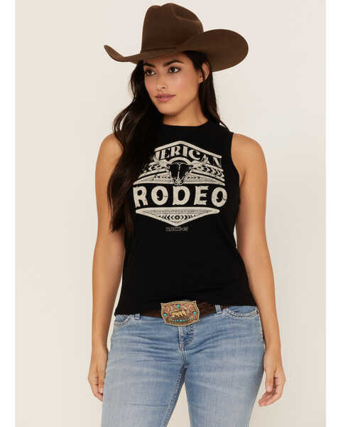 RANK 45® Women's American Rodeo Steer Head Graphic Tank Top, Black, hi-res