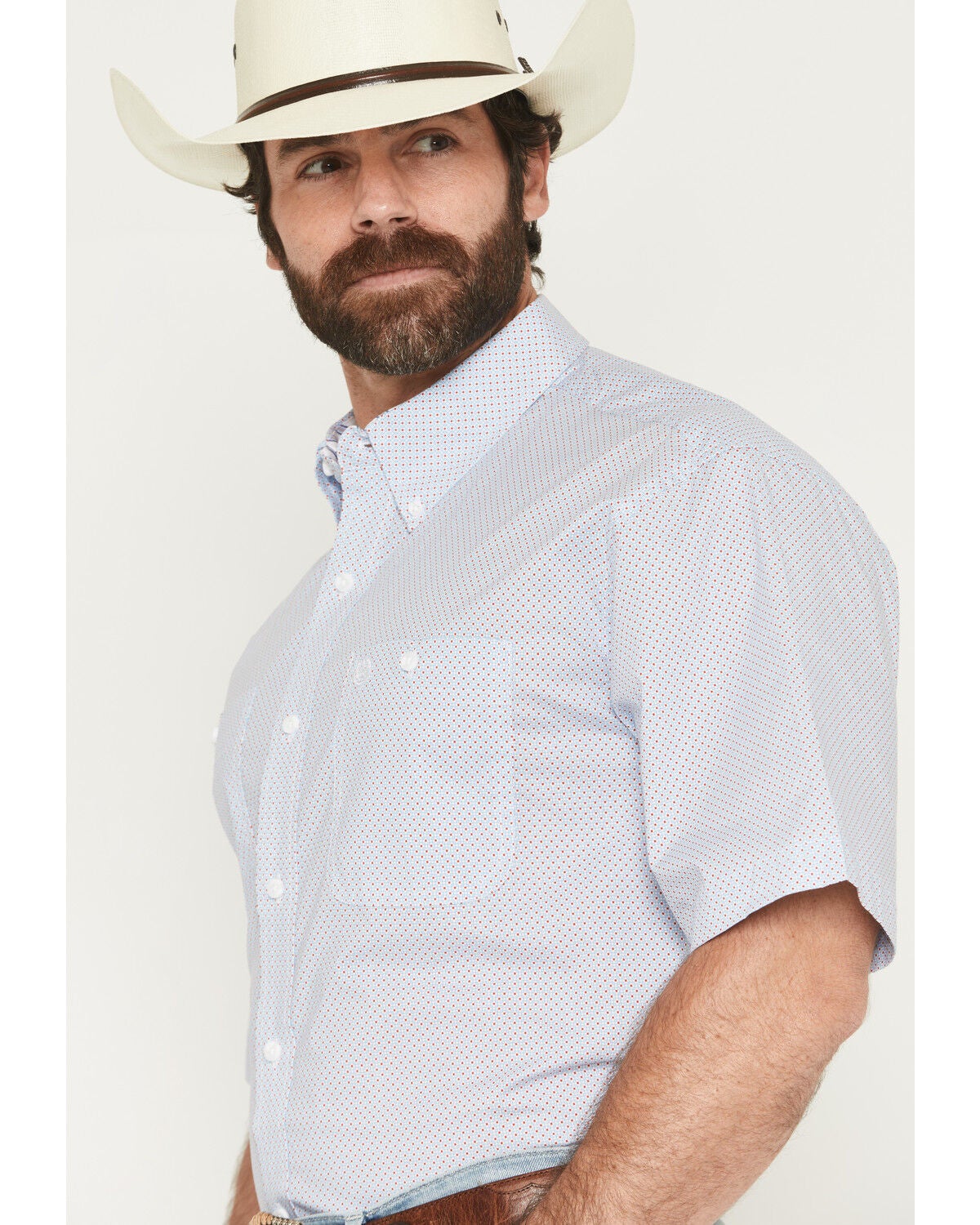 Image #2 - George Strait by Wrangler Men's Geo Print Short Sleeve Button-Down Stretch Western Shirt, Blue, hi-res
