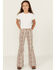 Image #1 - Panhandle Girls' Southwestern Striped Button Flare Stretch Denim Jeans, Natural, hi-res