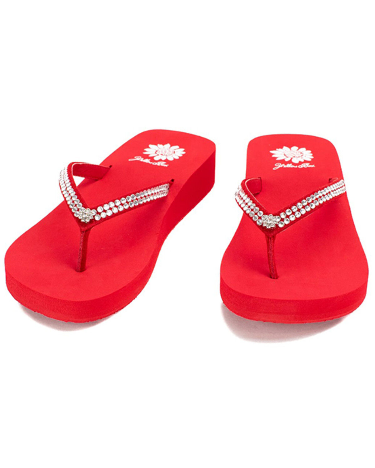 Image #4 - Yellow Box Women's Jello Rhinestone Sandals, Red, hi-res