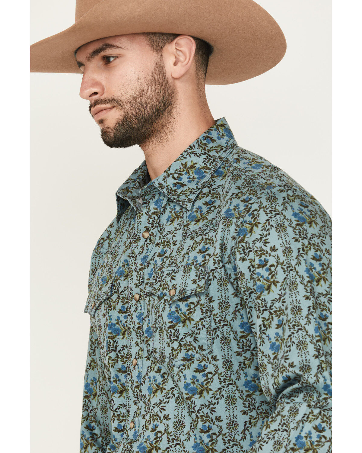 Image #2 - Wrangler Retro Men's Floral Print Long Sleeve Snap Western Shirt, Blue, hi-res