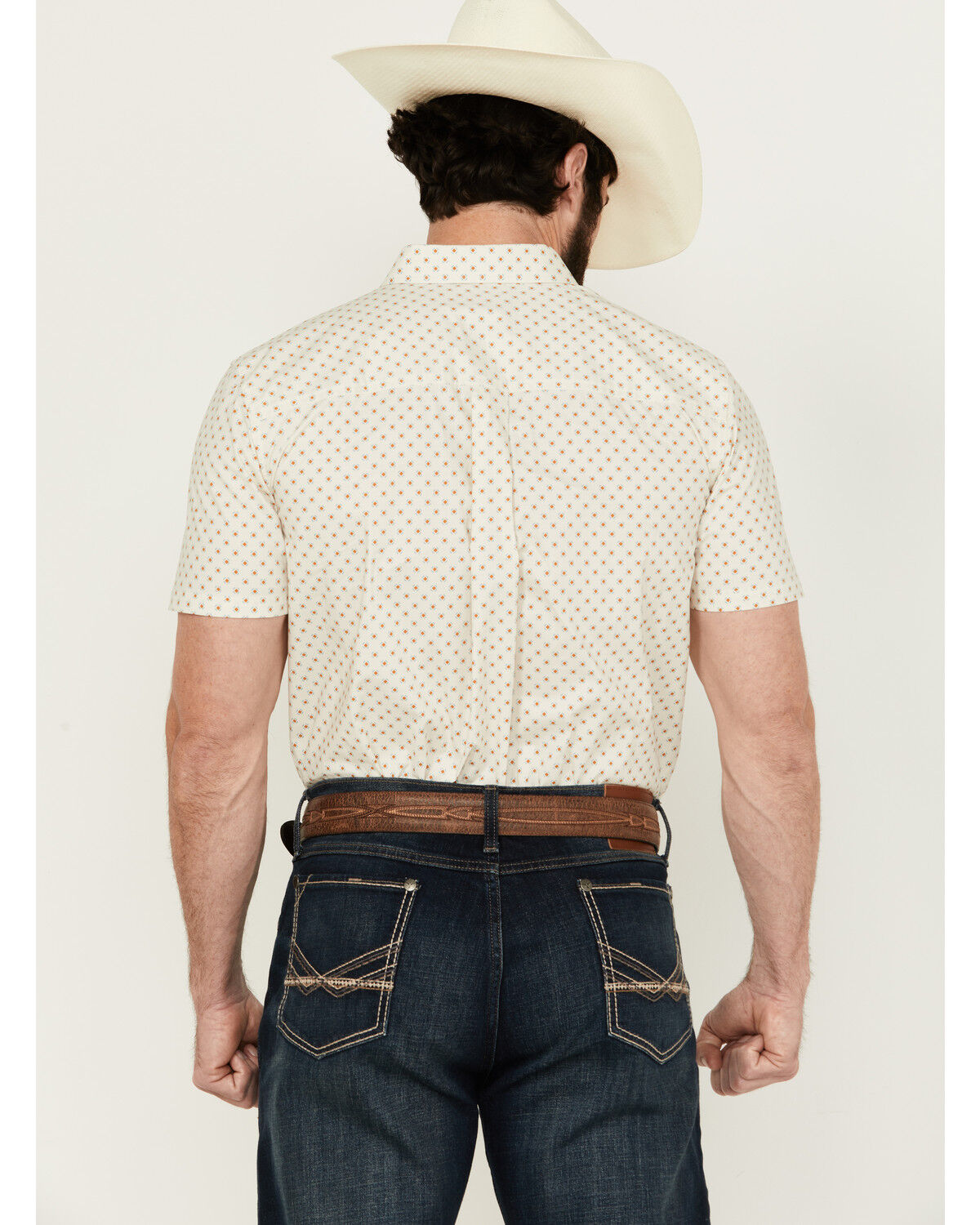 Image #4 - RANK 45® Men's Westamp Geo Print Short Sleeve Button-Down Performance Stretch Western Shirt, Ivory, hi-res