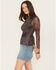 Image #2 - Blue B Women's Cowboy Conversation Print Long Sleeve Mesh Shirt, Brown, hi-res