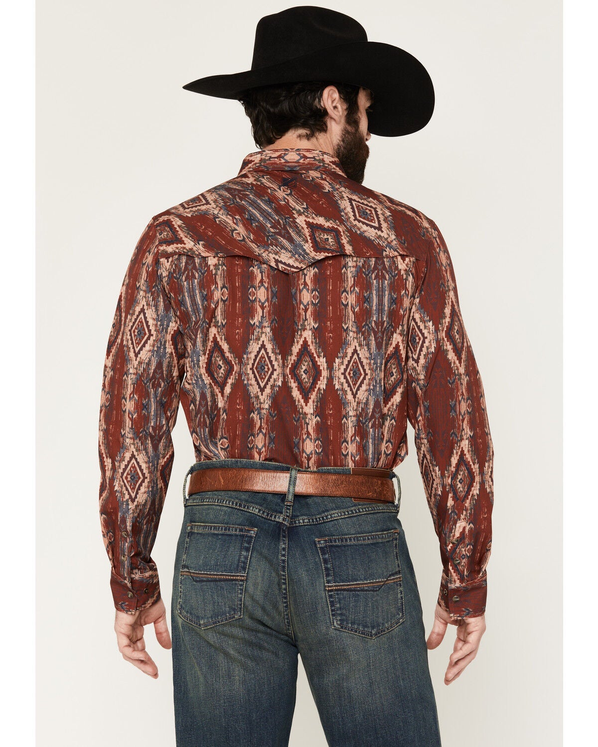 Image #4 - RANK 45&reg; Men's Fireball Southwestern Long Sleeve Snap Stretch Performance Western Shirt, Red, hi-res