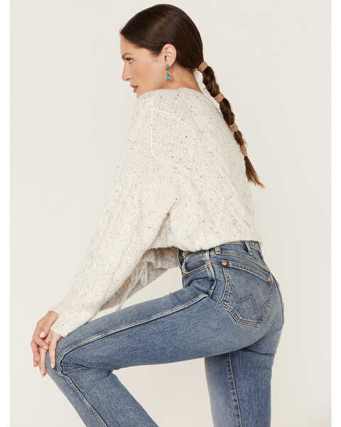 Image #4 - Wild Moss Women's Speckled Cable Knit Cropped Sweater, Ivory, hi-res