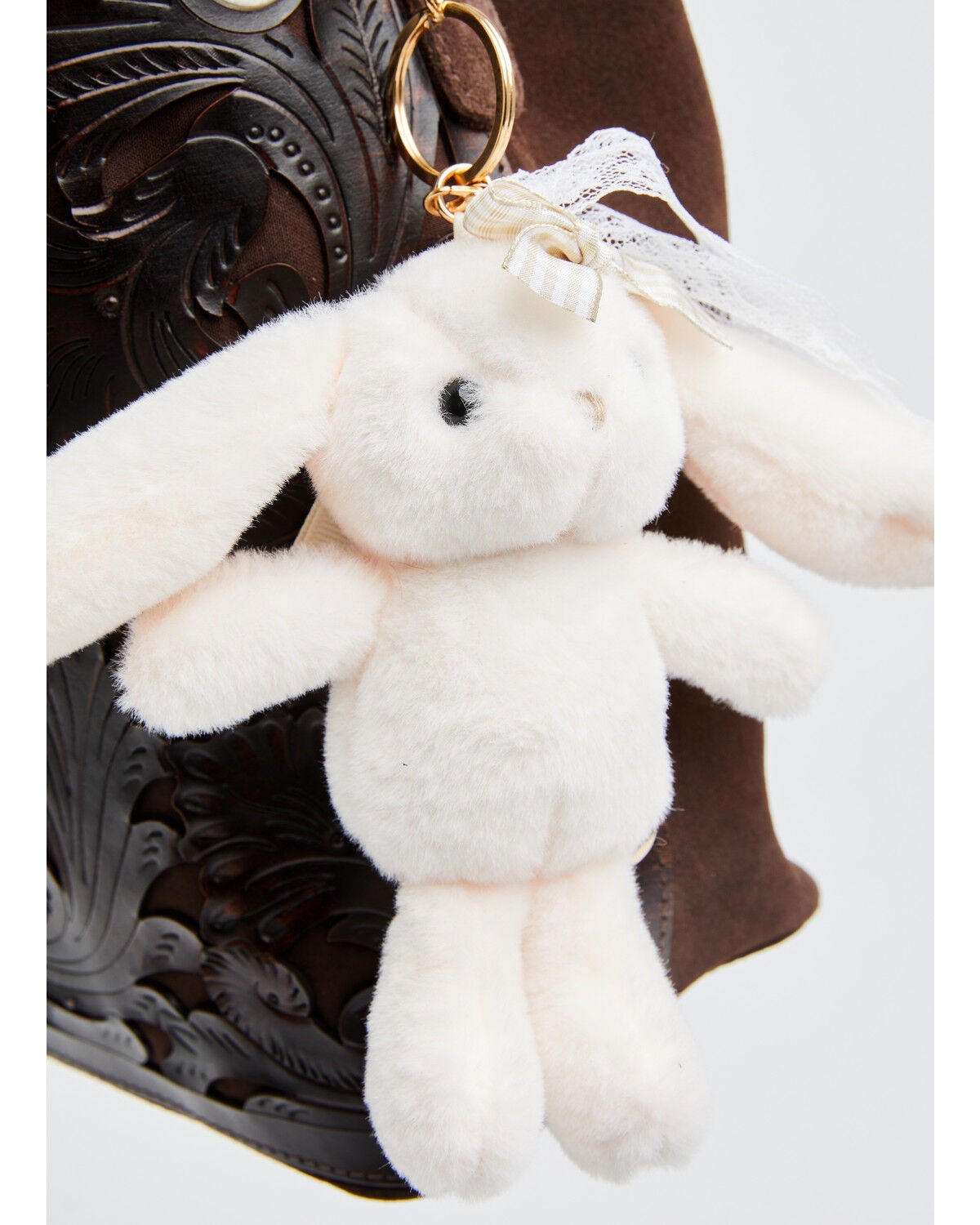 Image #2 - Shyanne Gingham Lace Floppy Bunny Bag Charm, Pink, hi-res