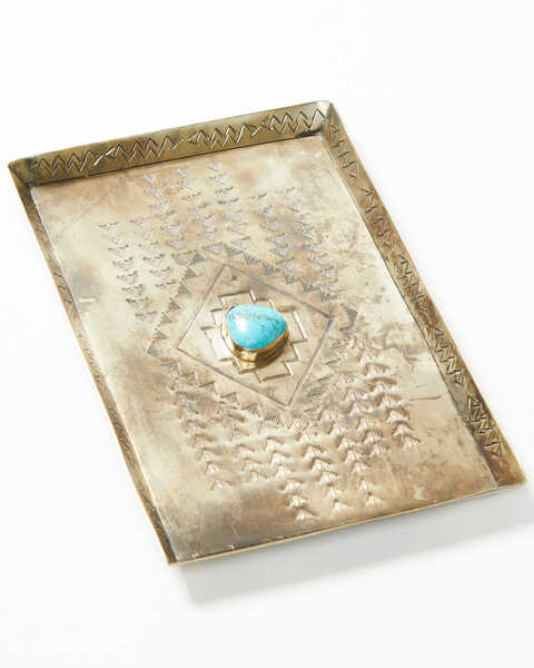 J. Alexander Medium Stamped Tray with Turquoise, Silver, hi-res