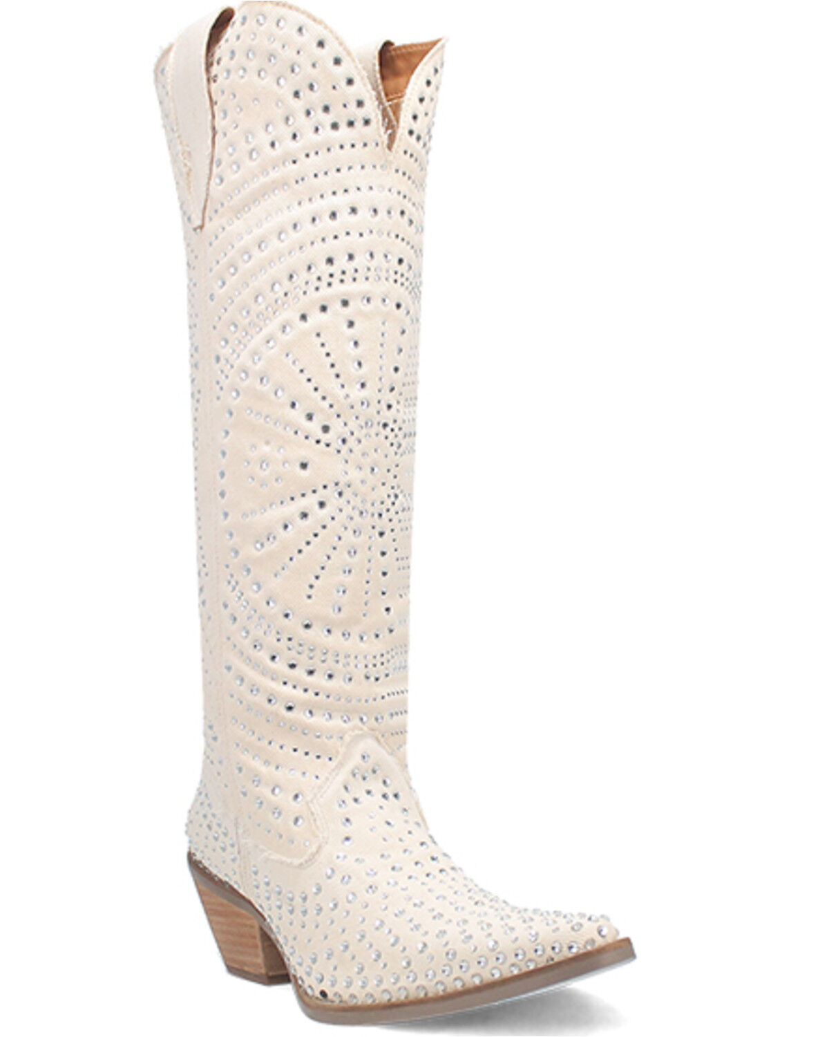 Image #1 - Dingo Women's Honkytonk Studded Tall Western Boots - Snip Toe, White, hi-res