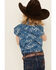 Shyanne Toddler Girls' Ditsy Floral Print Tie-Front Short Sleeve Western Shirt , Blue, hi-res
