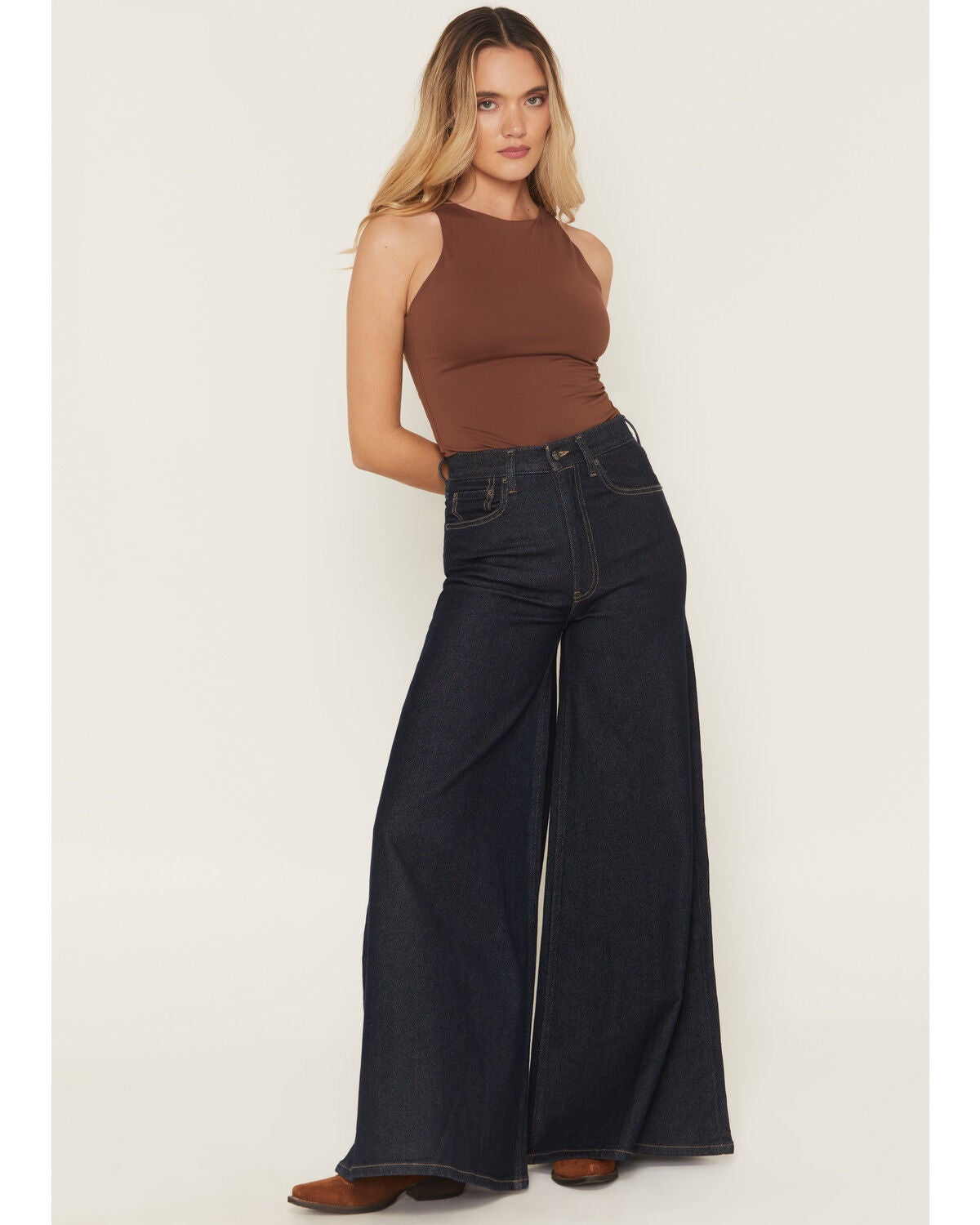 Image #1 - Ariat Women's Jazmine Dark Wash High Rise Super Wide Leg Stretch Denim Jeans, Dark Wash, hi-res