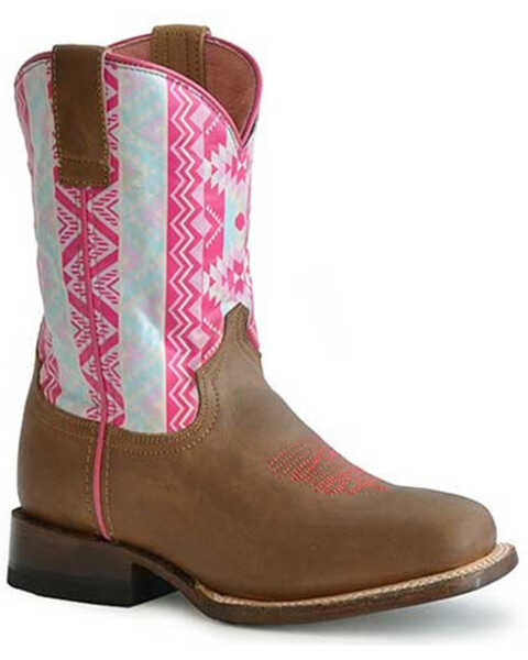 Image #1 - Roper Little Girls' Southwestern Western Boots - Square Toe, Tan, hi-res