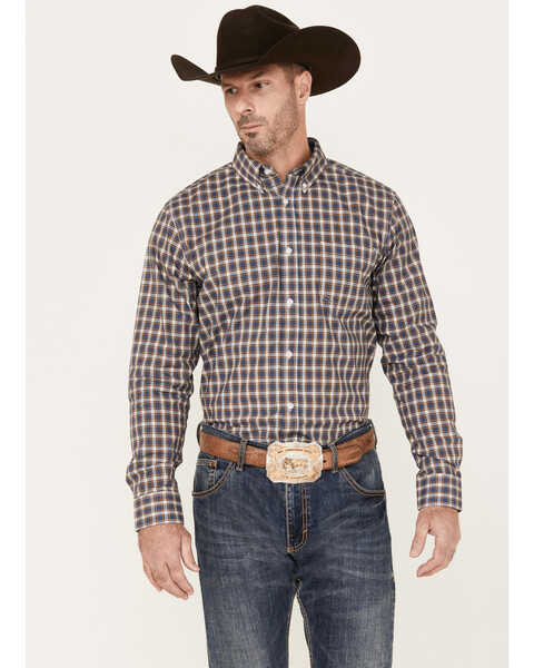 Cody James Men's Wes Plaid Print Long Sleeve Button Down Stretch Western Shirt - Big & Tall, Cream, hi-res