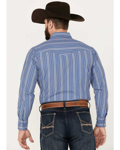 Image #4 - Ely Walker Men's Striped Long Sleeve Pearl Snap Western Shirt, Blue, hi-res