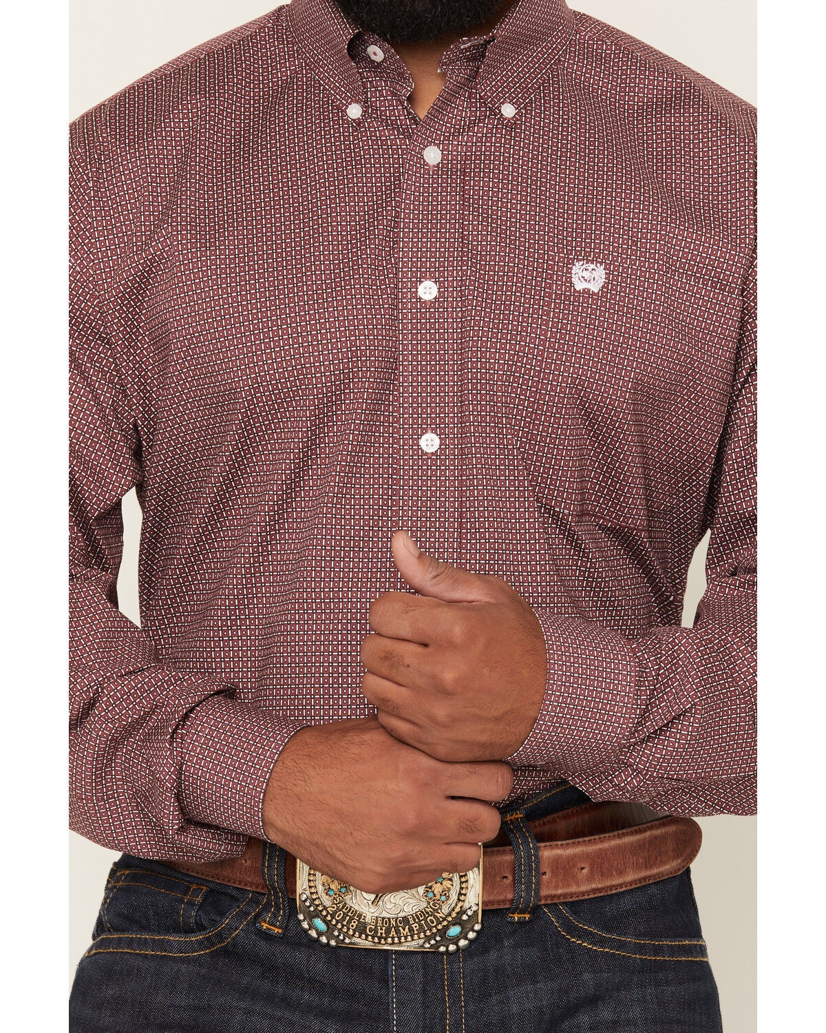 Image #3 - Cinch Men's Geo Print Long Sleeve Button-Down Stretch Western Shirt, Pink, hi-res