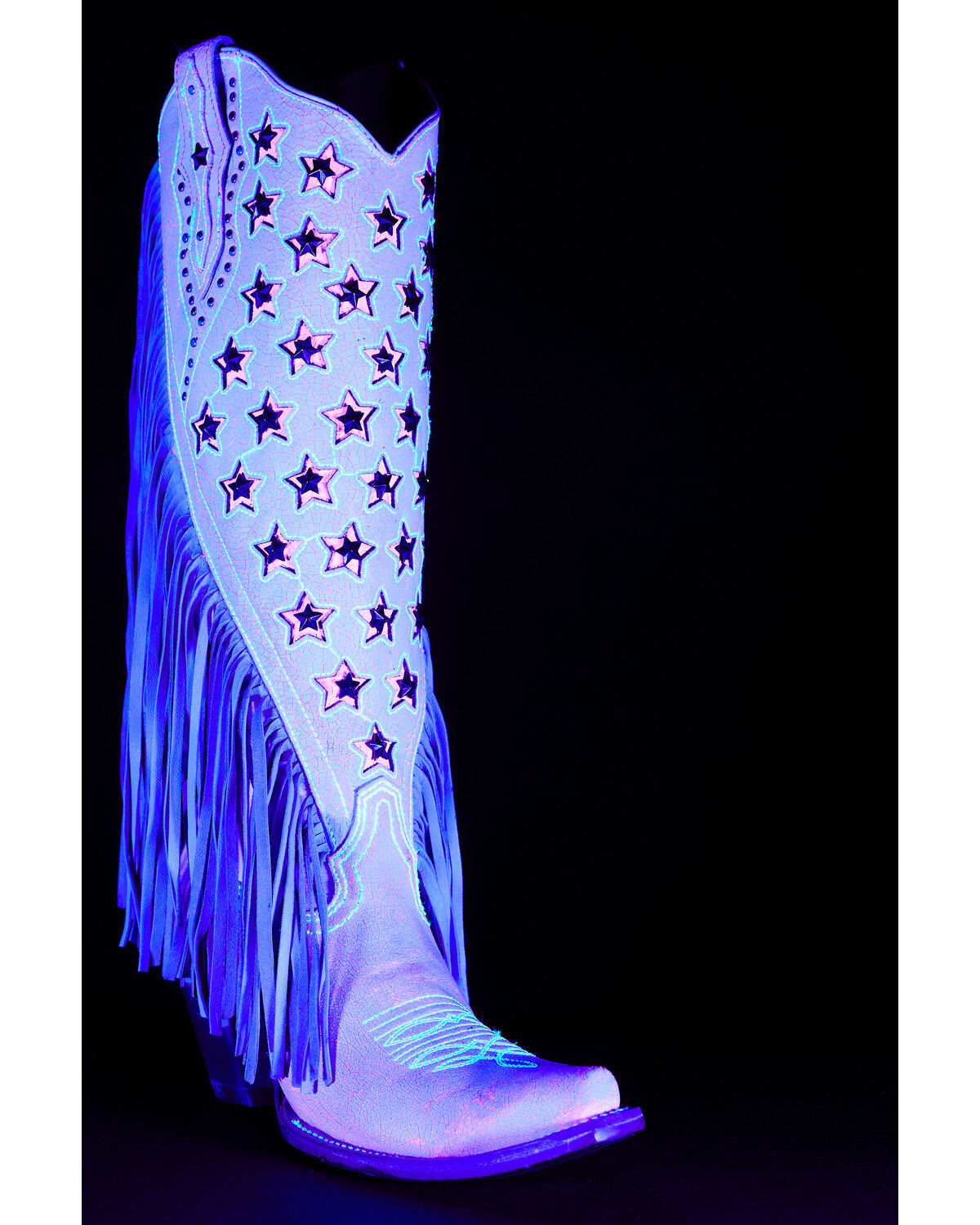 Image #8 - Corral Women's Star Inlay Fringe Tall Western Boots - Snip Toe, White, hi-res