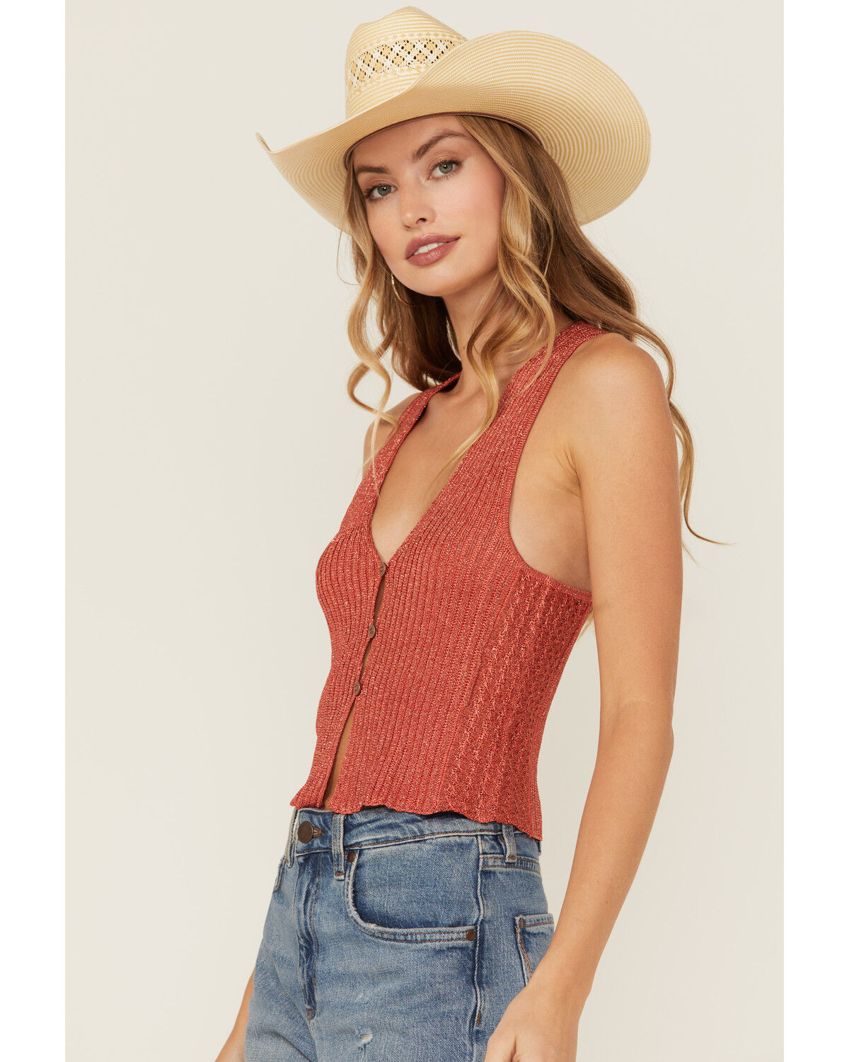 Image #2 - Free People Women's Seascapes Knit Vest, Orange, hi-res